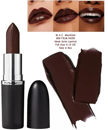 MAC M·A·Cximal Sleek Satin Lipstick in 809 Film Noir…Msrp$25