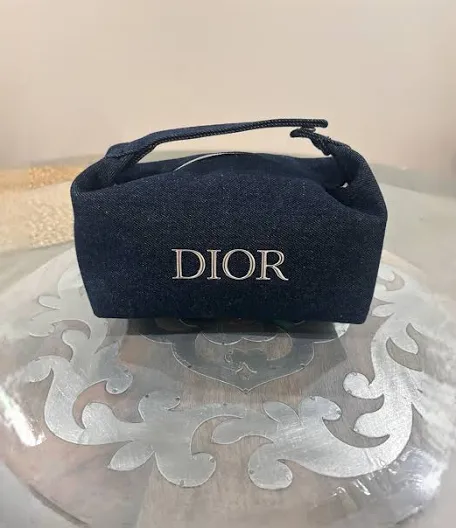 Dior Sauvage Beauty Denim Pouch/Toiletry/ Bag-Dark Navy With Handle Msrp$125
